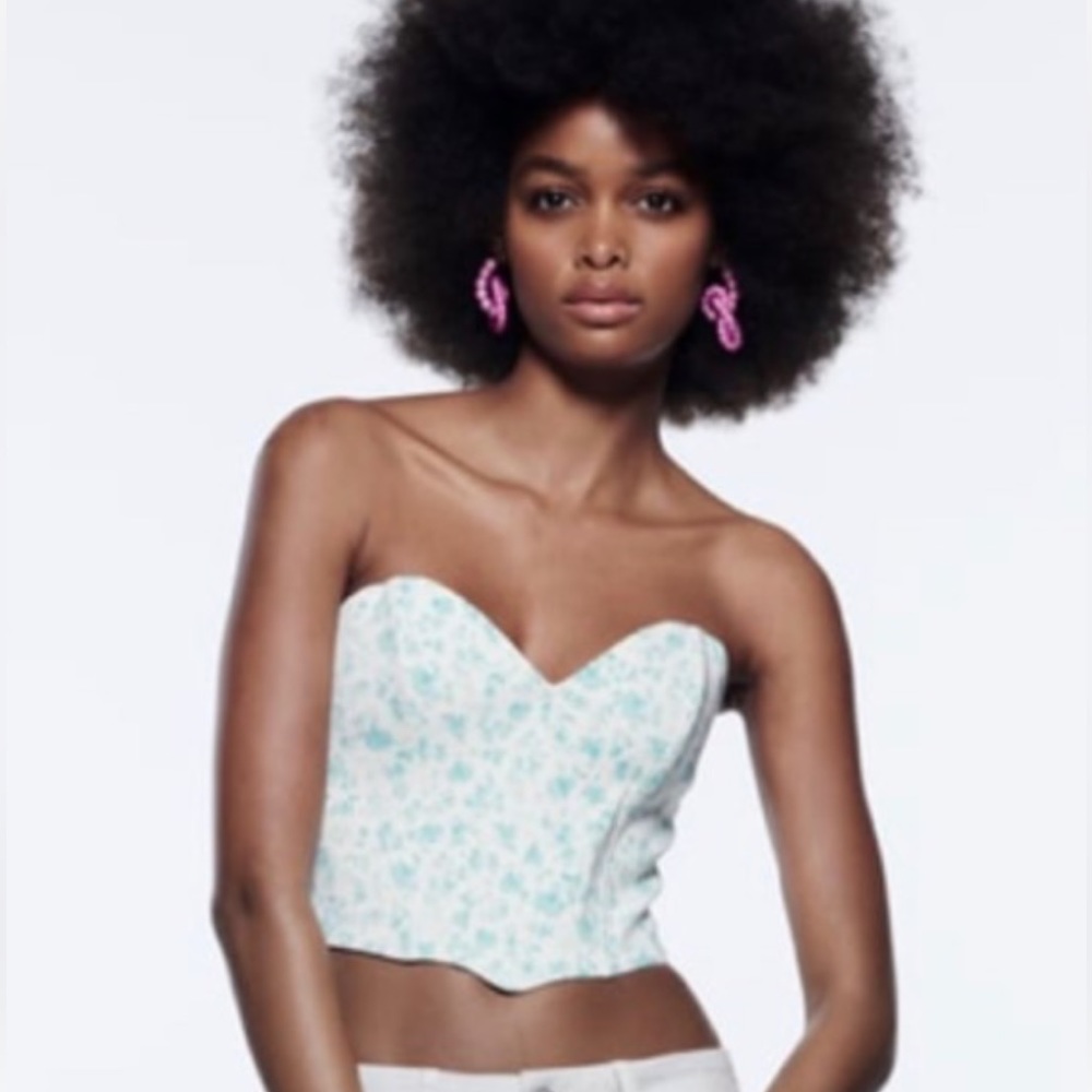 ZARA floral denim corset bustier xs swot